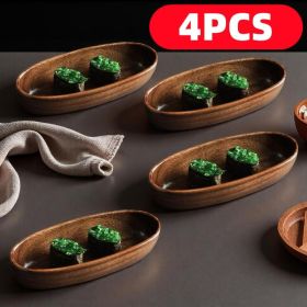 Four-piece Japanese Boat-shaped Sushi Platter, Stylish Handmade From Wood, Durable, Easy To Clean, And Non-contact Kitchenware, Suitable For Serving F