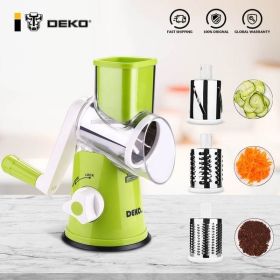 DEKO Manual Vegetable Mandoline Cutter Multifunctional Rotary Potato Cheese Slicer Grain Grinding Grinder Kitchen Tool 3 Blades 210317
