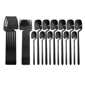 24pcs Black Cutlery Set Spoon Fork Knife Tableware Set Kitchen Decor Dinnerware Sets Ice Cream Desserts Soup Coffee Use 210317