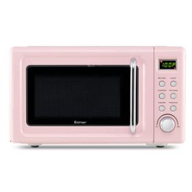 700W Retro Countertop Microwave Oven with 5 Micro Power and Auto Cooking Function-Pink - Color: Pink
