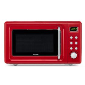 700W Retro Countertop Microwave Oven with 5 Micro Power and Auto Cooking Function-Light Red - Color: Black & Red