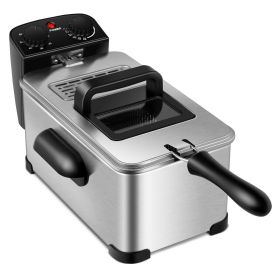 3.2 Quart Electric Stainless Steel Deep Fryer with Timer-Silver - Color: Silver