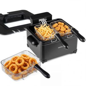 5.3-Qt Electric Deep Fryer with 3 Baskets 1700W LED Touch Screen and 6 Presets-Black - Color: Black