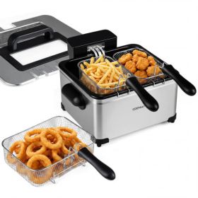 5.3-Qt Electric Deep Fryer with 3 Baskets 1700W LED Touch Screen and 6 Presets-Silver - Color: Silver