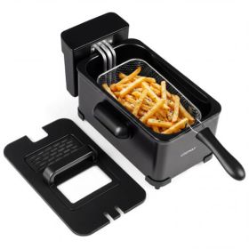 3.2-Qt Electric Deep Fryer with 1700W LED Touch Screen and Enamel Oil Tank-Black - Color: Black
