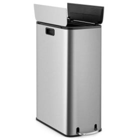 12 Gal Stainless Steel Trash Can with Soft-Closing Wing Lids-Silver - Color: Silver