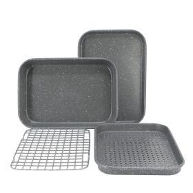 Oster Greystone 4 Piece Nonstick Carbon Steel Toaster Oven Bakeware Set in Speckled Grey