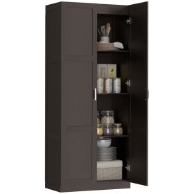 Farmhouse Pantry Cabinet, 71" Tall Kitchen Pantry Storage Cabinet with Soft-Close Hinges, Adjustable Shelves, Espresso