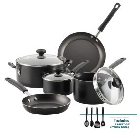 Easy Clean 12 Pcs Nonstick Cookware Set with Cooking Tools, Dishwasher Safe, Black