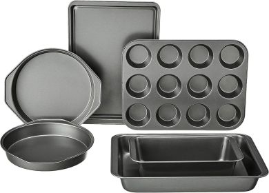 6 Piece Nonstick Carbon Steel Bakeware Set with Cake, Muffin, Cookie, and Loaf Pans, Easy Release, Oven Safe, 16.25 x 11.75 x 6.25 inches