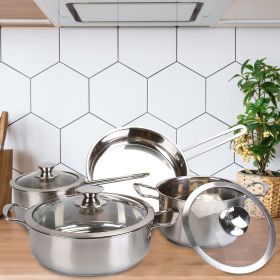 Stainless Steel Cookware Set Fast Even Heat Induction Pots Pans Set Dishwasher Safe with 2.7 /3.7 Quart Stockpot 2 Quart Saucepan 9.17in Frying P