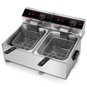 3400W Dual Tank Electric Countertop Deep Fryer - Color: Silver