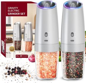 Gravity Electric Salt and Pepper Grinder Set with 2-Speed, Rechargeable Salt and Pepper Grinder Set, Adjustable Coarseness, Whiet LED Light