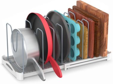 Adjustable Bakeware Organizer Pot Lid Holder Rack for Pots, Cake Molds, Cutting Boards, Mats, Cookware, GS02SS, 7.7'' Deep by 12.6'' to 21.5'' Wi