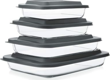 8-Piece Deep Glass Baking Dish Set with Plastic lids,Rectangular Glass Bakeware Set with Lids, Baking Pans for Lasagna, Leftovers, Cooking, Kitch