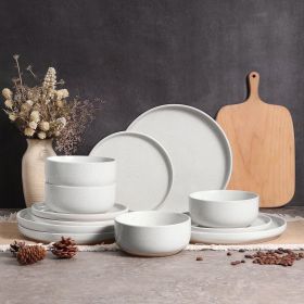 12-Piece Dinnerware Set, Ceramic Plates and Bowls Set for 4, Speckled Stoneware Dishes Set for Family, Microwave & Dishwasher Safe - Speckled Whi