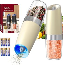 Gravity Electric Salt and Pepper Grinder Set Automatic Salt and Pepper Grinder Set with LED Light, Battery Operated, Adjustable Coarseness