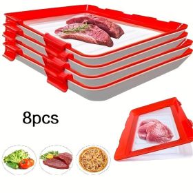 Disposable Red Plastic Food Tray Thickened Rectangular Serving Tray Waterproof And Oil-Resistant Suitable For Fruit, Vegetables, Meat, Supermarket Pac (Option: 8 pcs)
