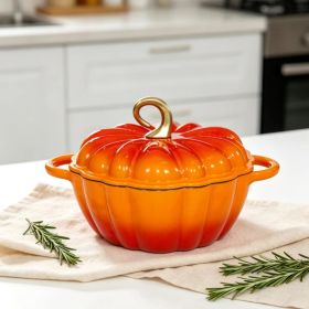 Pumpkin Enameled Cast Iron Dutch Oven With Lid, 4.5 QT Dual Handles And Heavy Duty Pot, Oven Safe Up To 500 For Bread Baking, Braising, Cooking And Fa (Option: Orange)