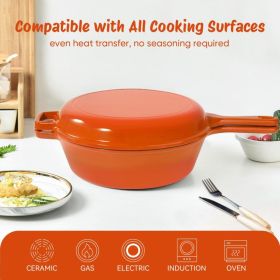 A Cast-iron Soup Pot With A Lid Safe, Reliable, And Designed To Preserve Nutrients When Stewing Bones Or Making Soup. (Option: Orange)