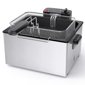 Stainless Steel Deep Fryer With An Observation Window Cover, 1500W Power, 4 Adjustable Temperature Settings (Option: 5L)