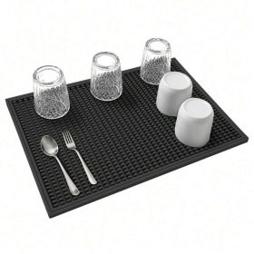 Set Of 2 18x12 Inch Heat Resistant Rubber Drying Mats, Multi Purpose Dish Draining Pads For Kitchen Countertops. (Option: DD Black)