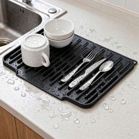 Non Slip Large Silicone Dish Draining Mat, Heat Resistant Sink Liner Countertop Trivet For Kitchen Dishes, Cookware Utensils. (Option: CX Black)