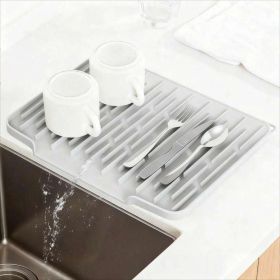 Non Slip Large Silicone Dish Draining Mat, Heat Resistant Sink Liner Countertop Trivet For Kitchen Dishes, Cookware Utensils. (Option: CX Light Gray)